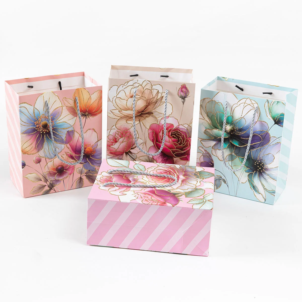Custom Floral Printed Kraft Paper Bag Wholesale China Manufacturer OEM Accept