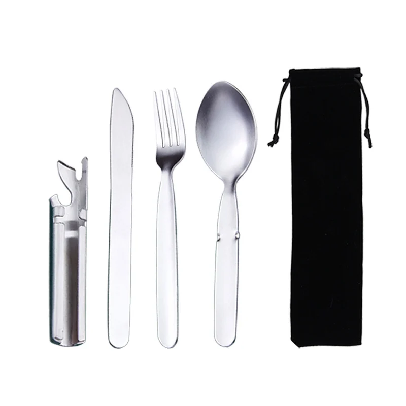 4-in-1 Stainless Steel Camping Cutlery Set with Bottle Opener