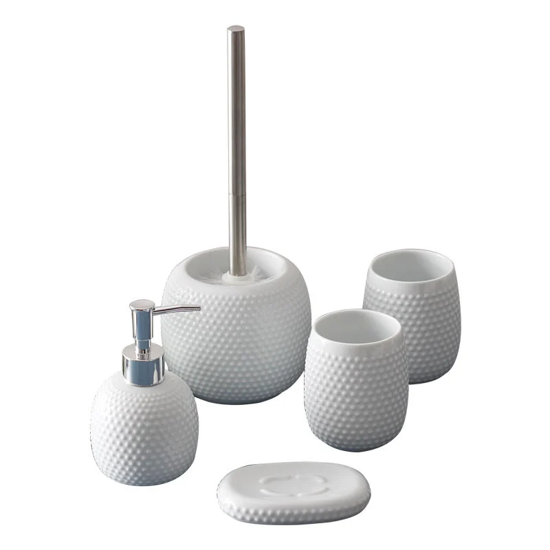 White Minimalist Cleaning Bathroom Accessories Set China Wholesale OEM Supplier