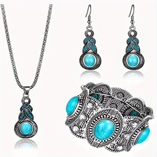 China Wholesale Retro Turquoise Bohemian Jewelry Set Supplier