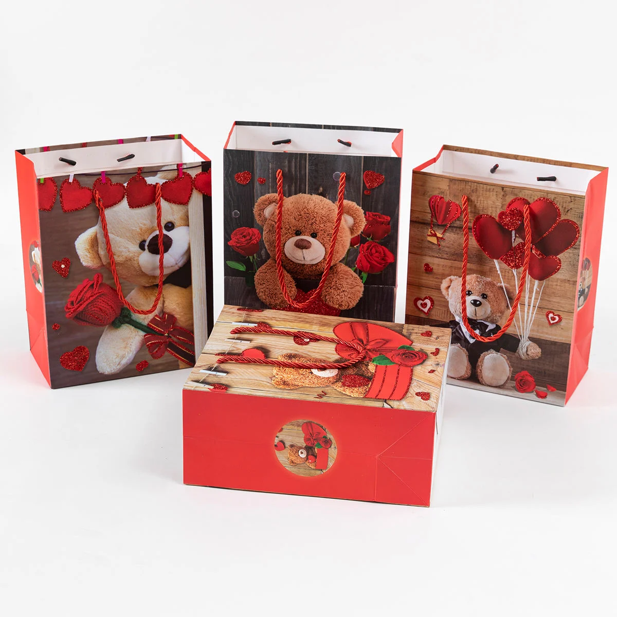 Cute Teddy Bear Rose Heart Paper Gift Bags Wholesale China Custom Manufacturer