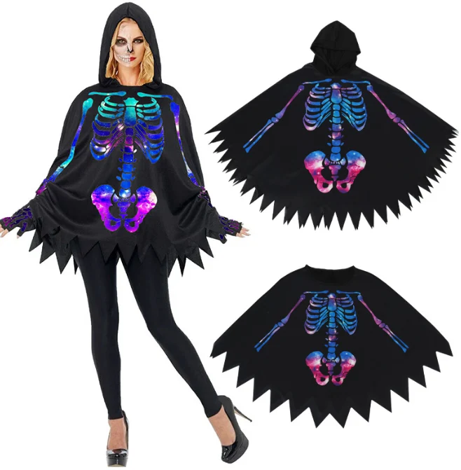 Wholesale Halloween Skull Cape Cosplay Costume for Adults Kids