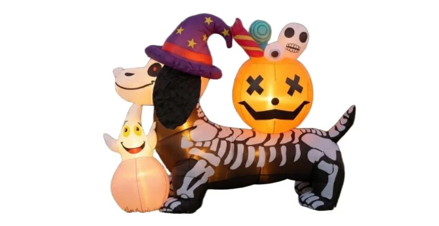 Wholesale 1.25m Halloween Inflatable Skeleton Dog Pumpkin