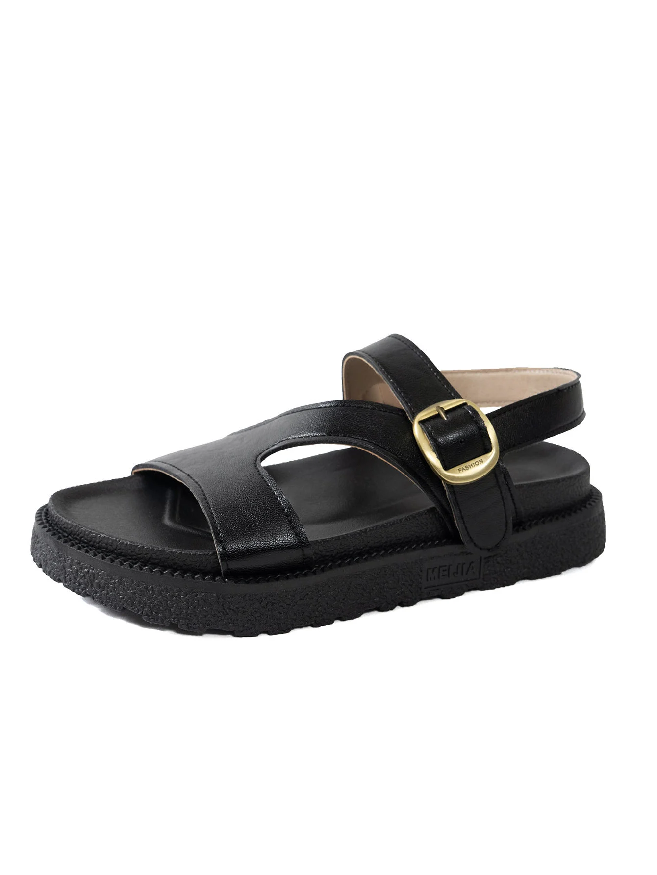 Double Gold Buckle PU Platform Sandals China Wholesale Custom OEM Supplier