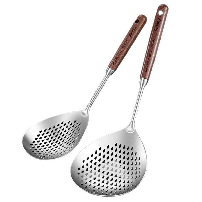 OEM Anti-Scald 304 Steel Strainer Ladle, Wooden Handle, Deep Fry & Hot Pot