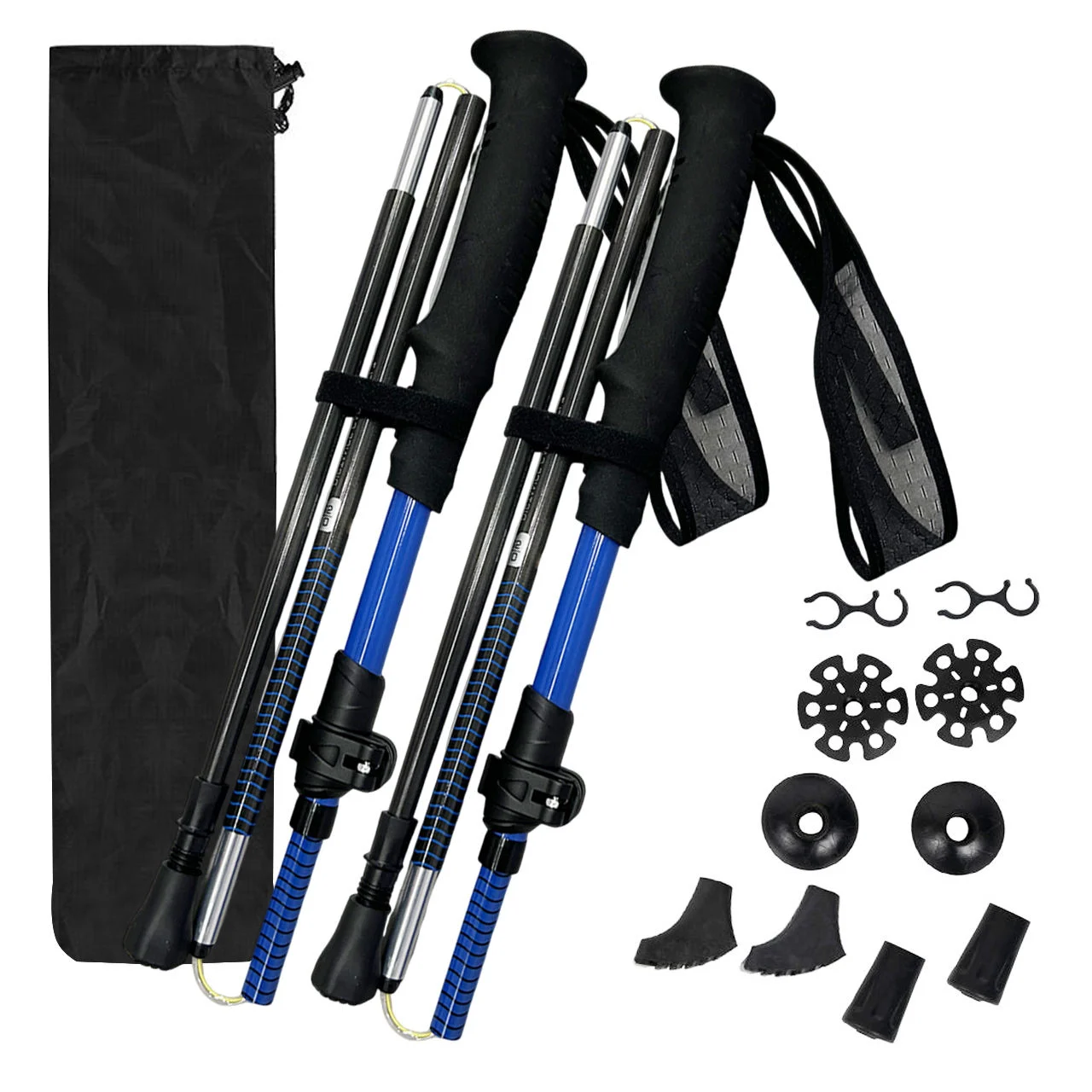 Factory 5-Section Carbon Fiber Walking Sticks, Portable with Carry Bag