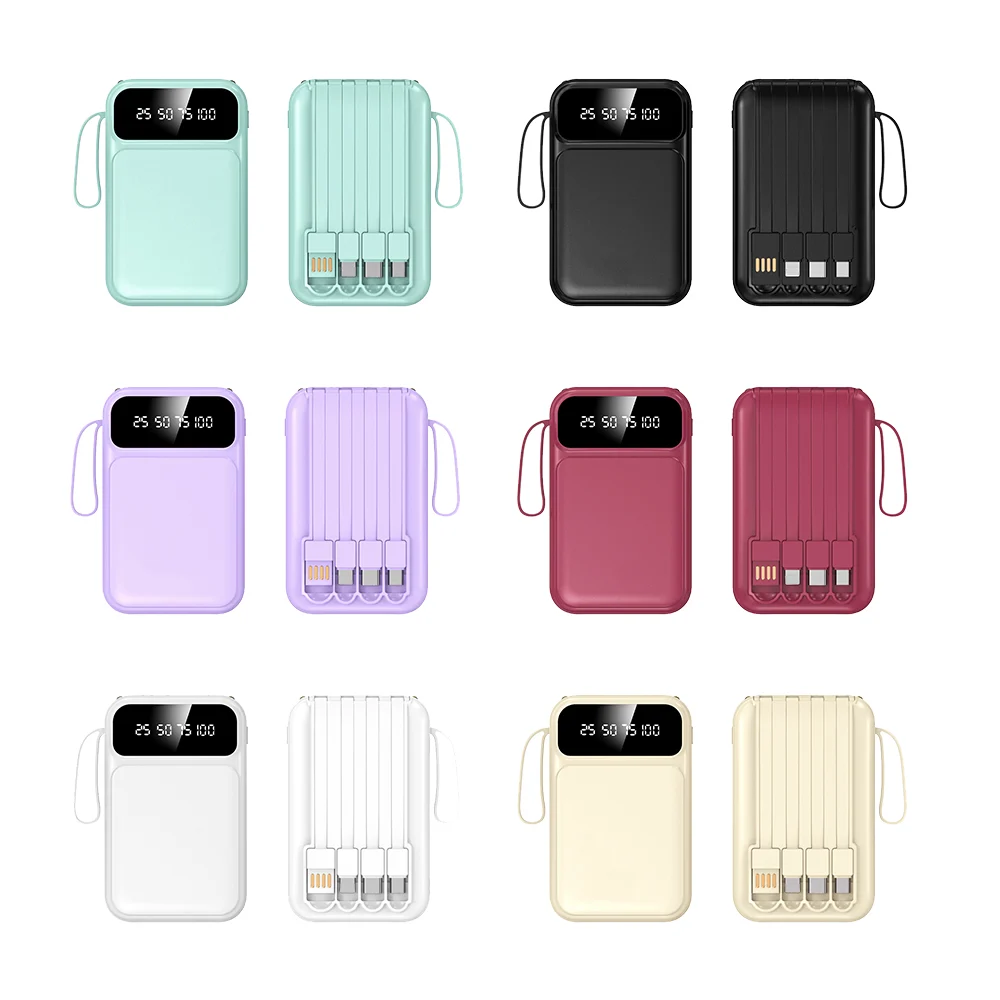 China Supplier 10000mAh Mini Power Bank 10W Built-in Cables Custom Logo
