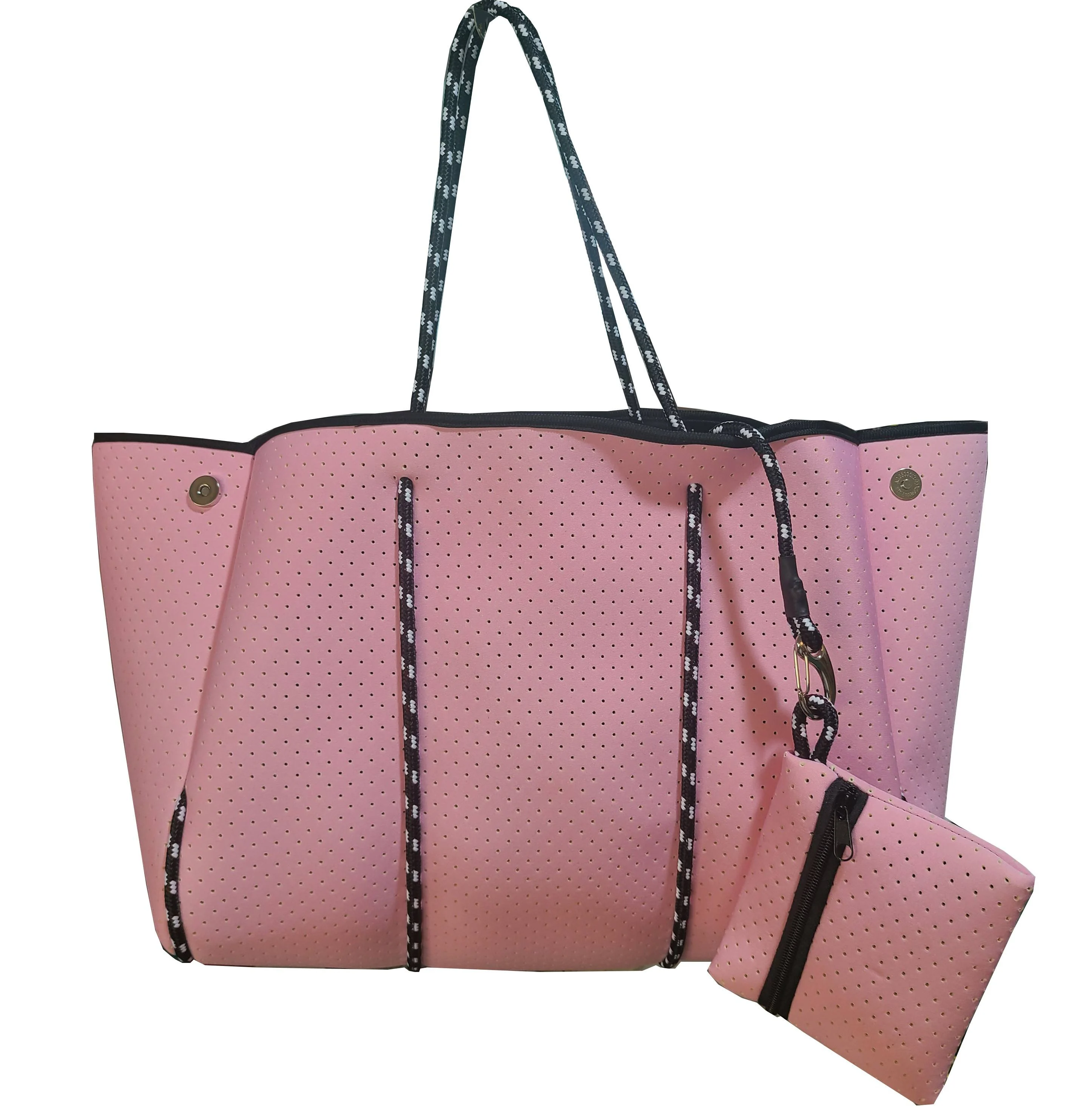 Guangdong Factory Perforated Neoprene Beach Tote Bag Solid Color Embroidery Travel Shopping Handbag