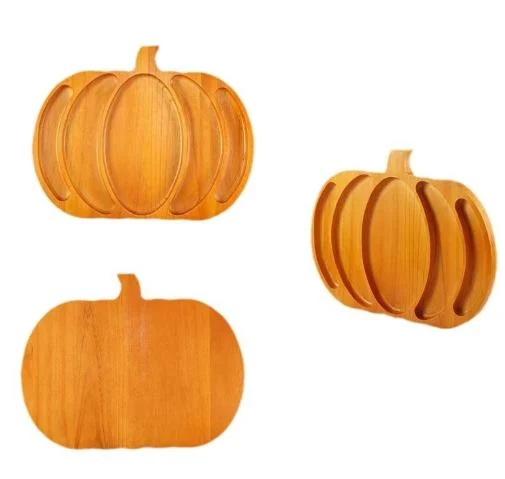 China Supplier Wholesale Halloween Pumpkin Wooden Divided Tray Custom OEM Kids Food Serving Plate