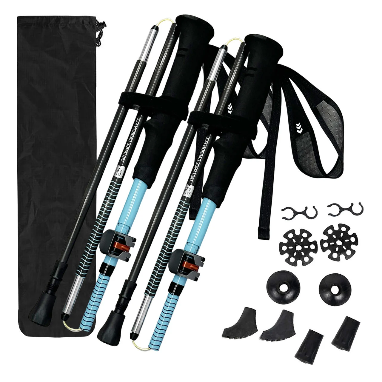 Wholesale 3-Section Carbon Fiber Trekking Poles, External Lock Adjustable Hiking Sticks