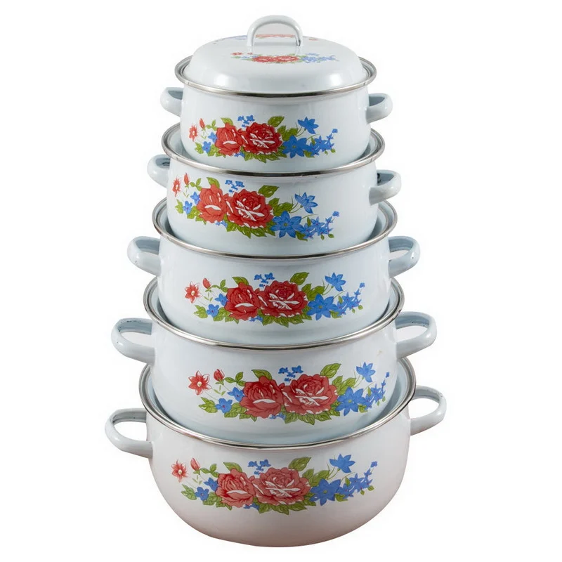 China Supplier Chinese Floral Enamel Stock Pot 5-Piece Set