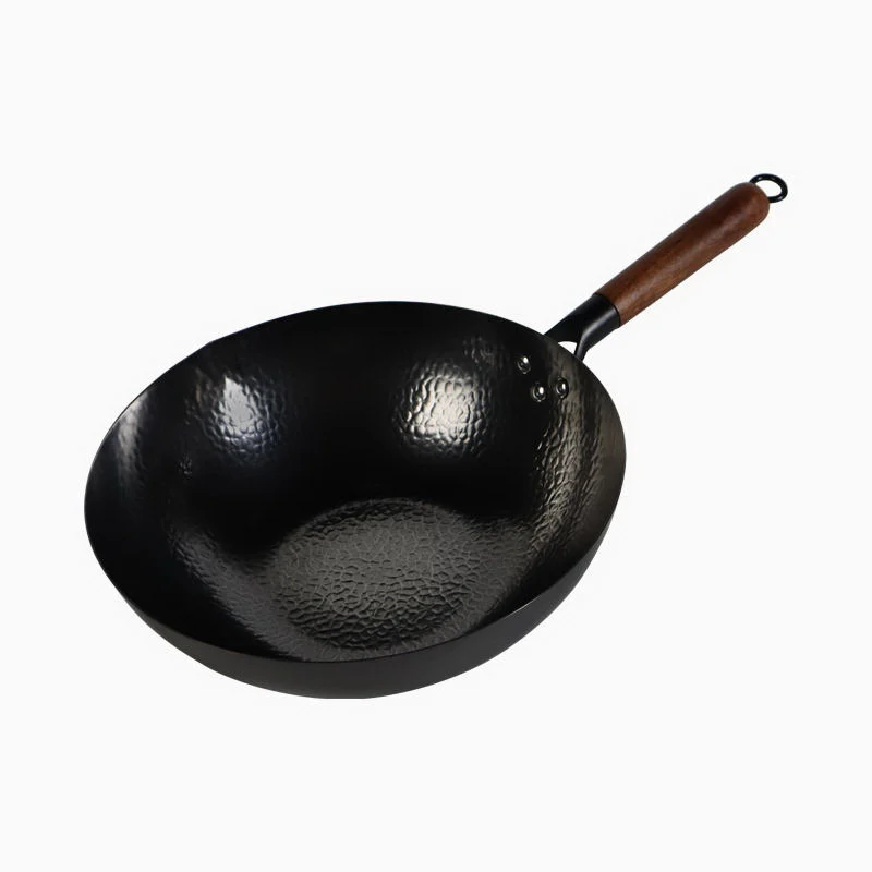 China Supplier Hammered Carbon Steel Wok With Wooden Handle Wholesale OEM Custom