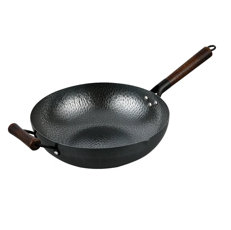 China Supplier Double Handle Hammered Carbon Steel Wok Wholesale OEM Custom
