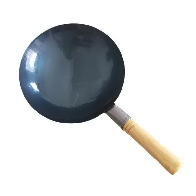China Supplier Blue Polished Carbon Steel Wok With Wooden Handle Wholesale OEM Custom
