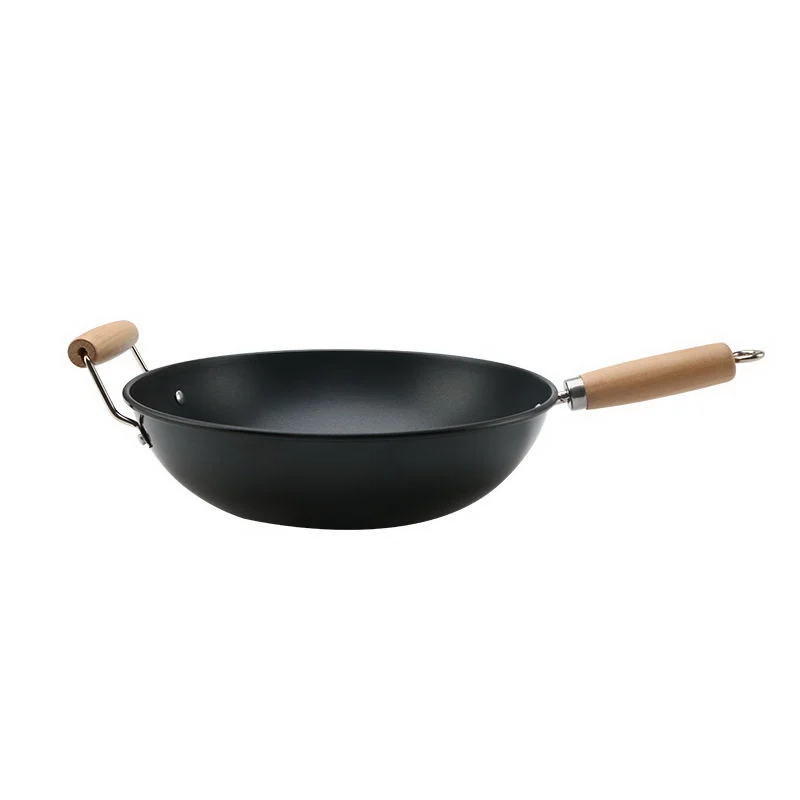 China Supplier Dual Wooden Handle Carbon Steel Wok Wholesale OEM Custom