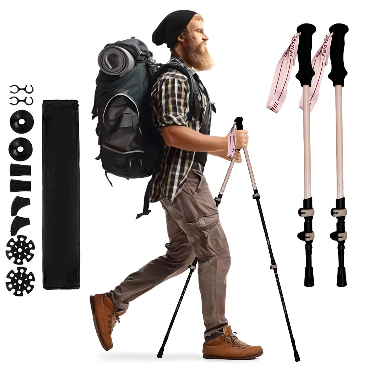 Factory Portable Carbon Fiber Hiking Poles, 150LB Load Bearing For Mountaineering