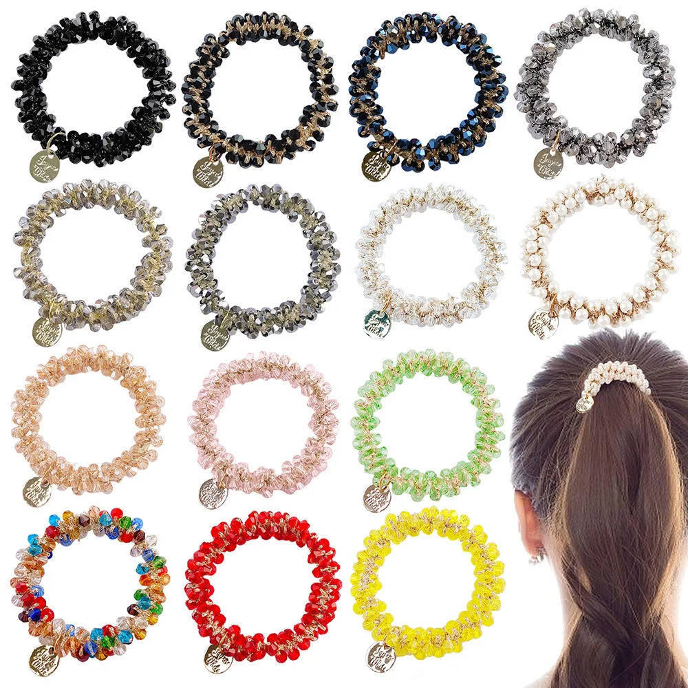 China Wholesale Rhinestone Pearl Elastic Hair Scrunchies Hair Tie Supplier