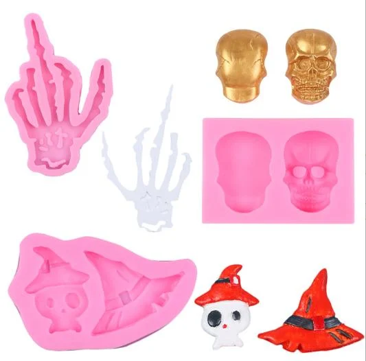 China Manufacturer Wholesale Halloween Skull Witch Hat Silicone Mold Custom OEM Cake Chocolate Decor Mold