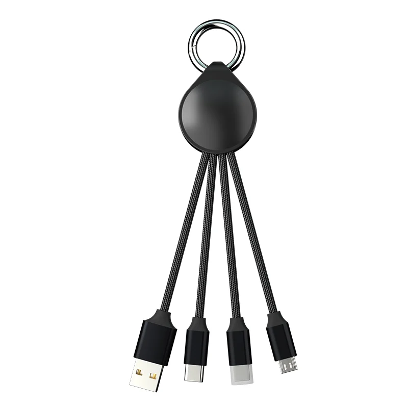 3-in-1 Key Chain USB Cable, China Manufacturer, Custom LED Logo Charging Cable for Wholesale