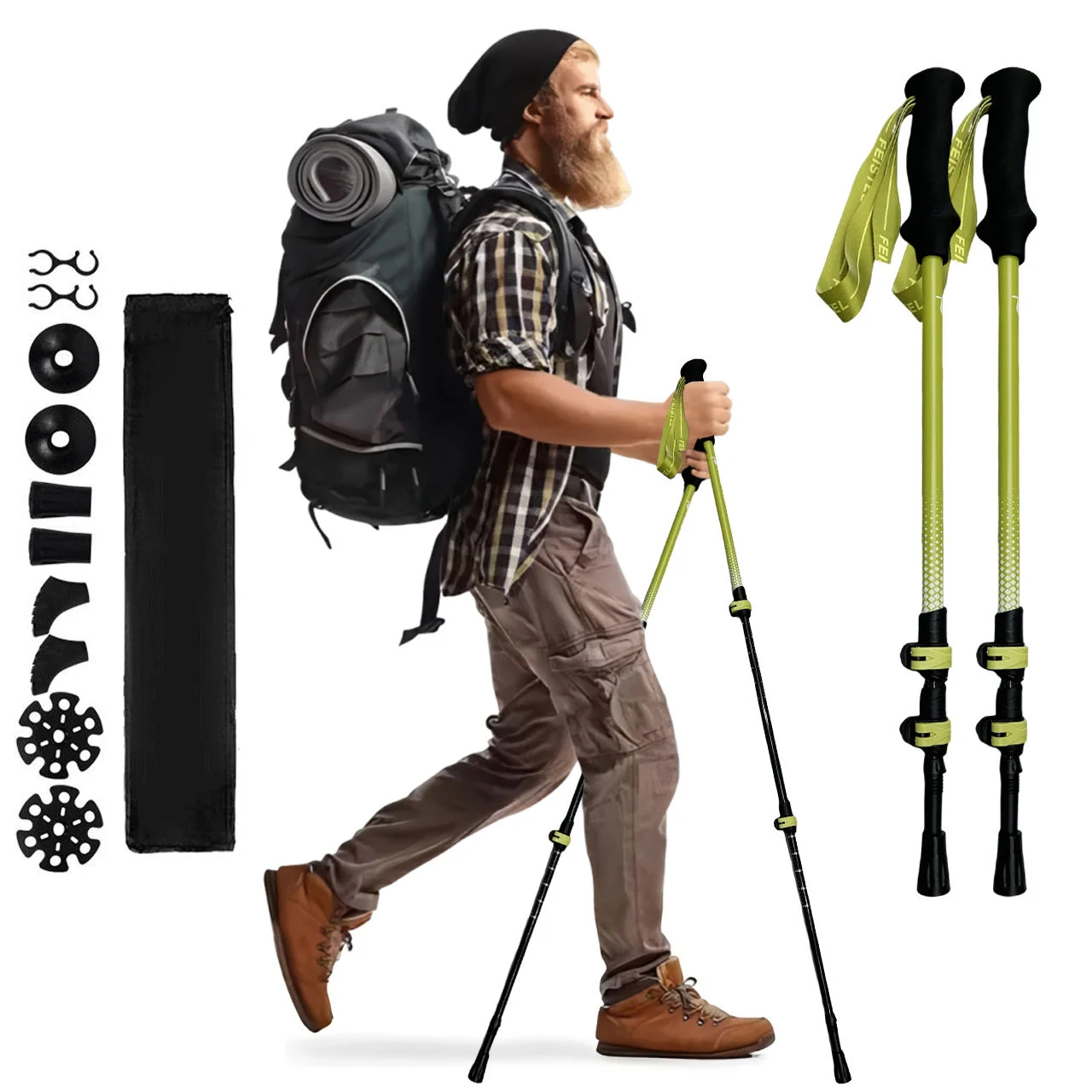 Factory Telescopic Aluminum Trekking Poles, 150LB Load Bearing For Camping