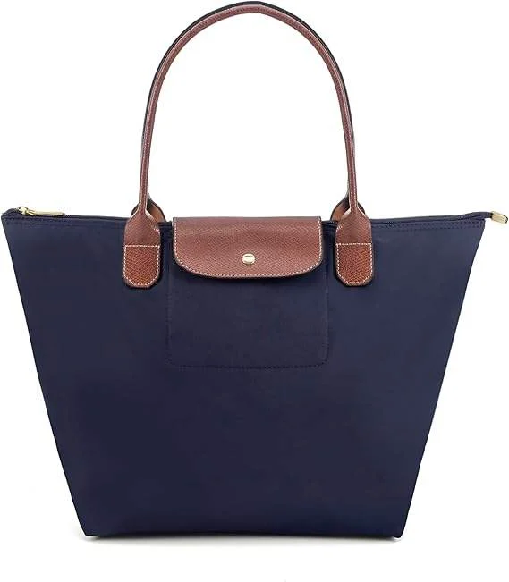 China Factory Foldable Nylon Women Hobo Tote Shoulder Bag Solid Color Zipper Weekend Handbag