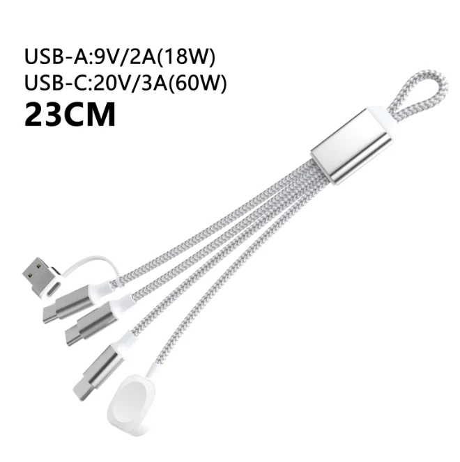 5-in-1 Key Chain Data Cable, China Supplier, 18W/60W Fast Charging Portable Travel Cord