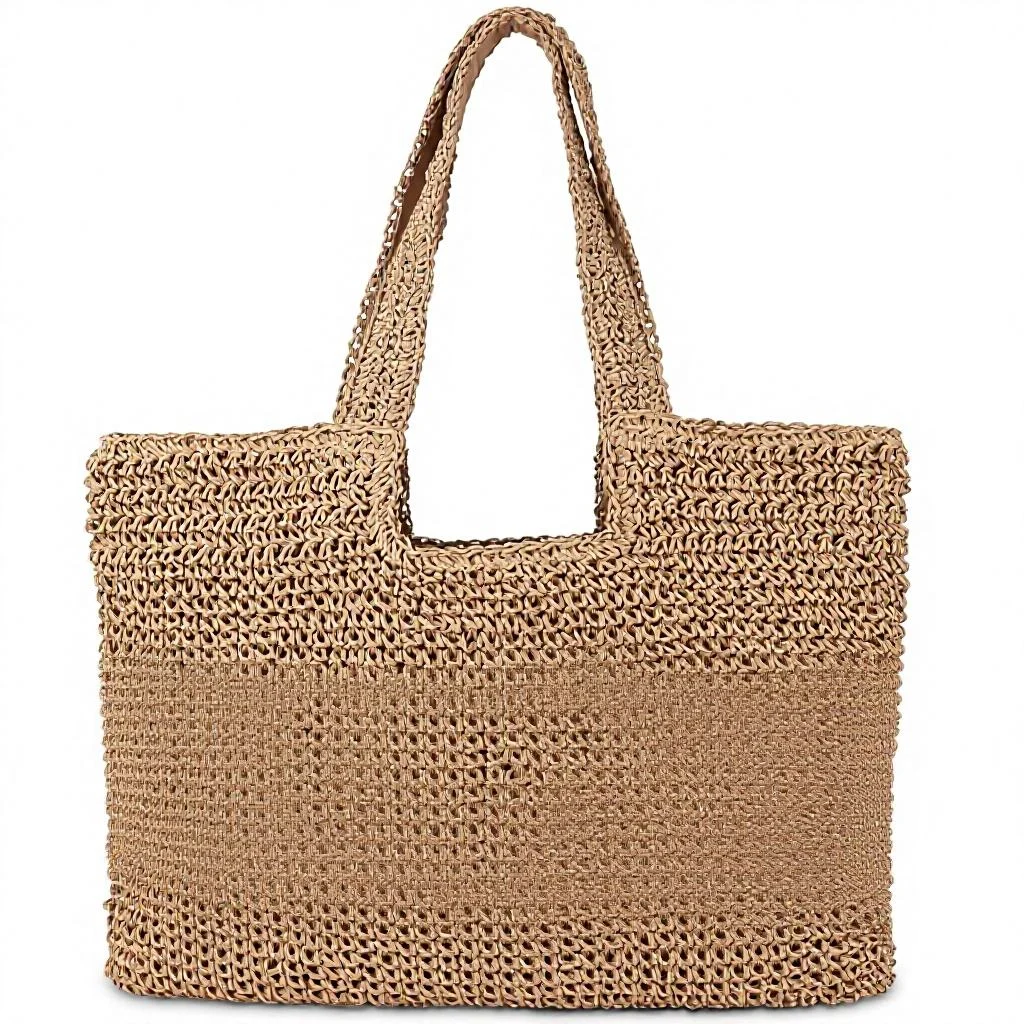 China Large Handmade Woven Straw Rattan Beach Tote Bag Boho Summer Women Shoulder Handbag Supplier