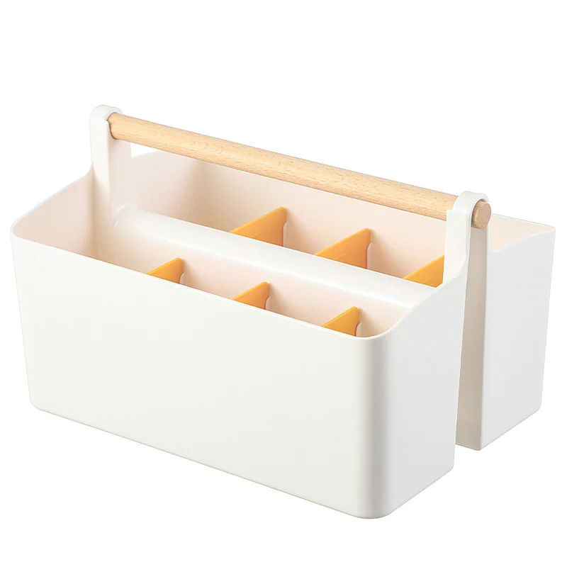 Plastic Divided Storage Caddy With Wooden Handle, China Supplier Wholesale & Custom OEM