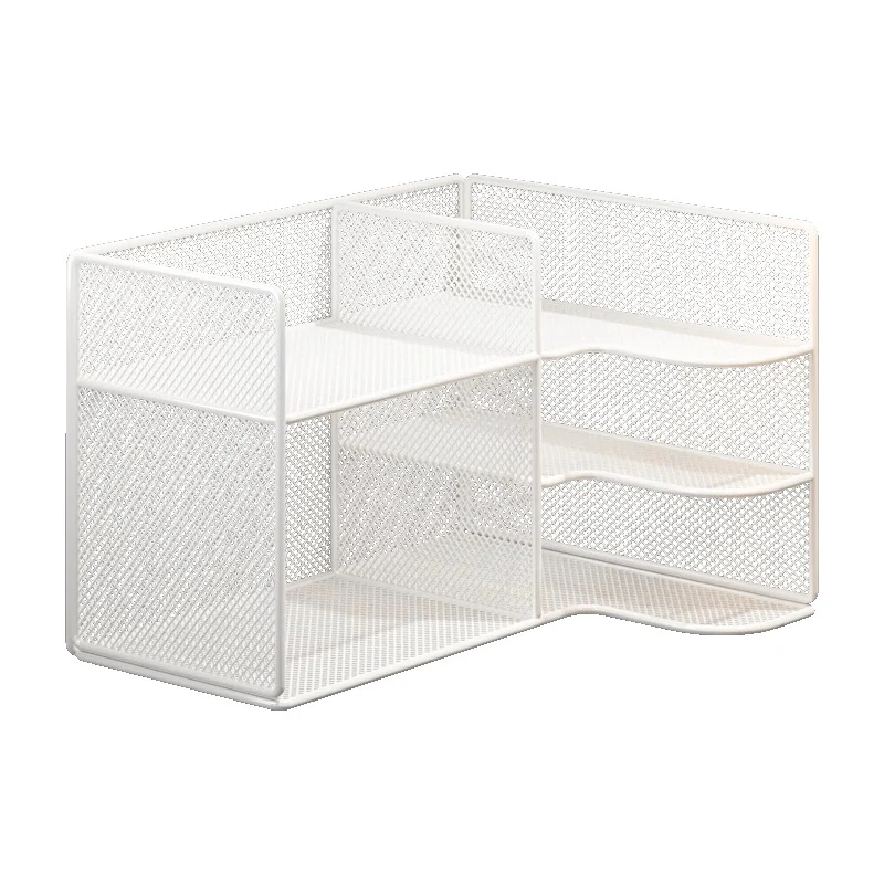L-Shaped Metal Mesh Corner Desktop Book Storage Racks, China Supplier Wholesale & Custom OEM