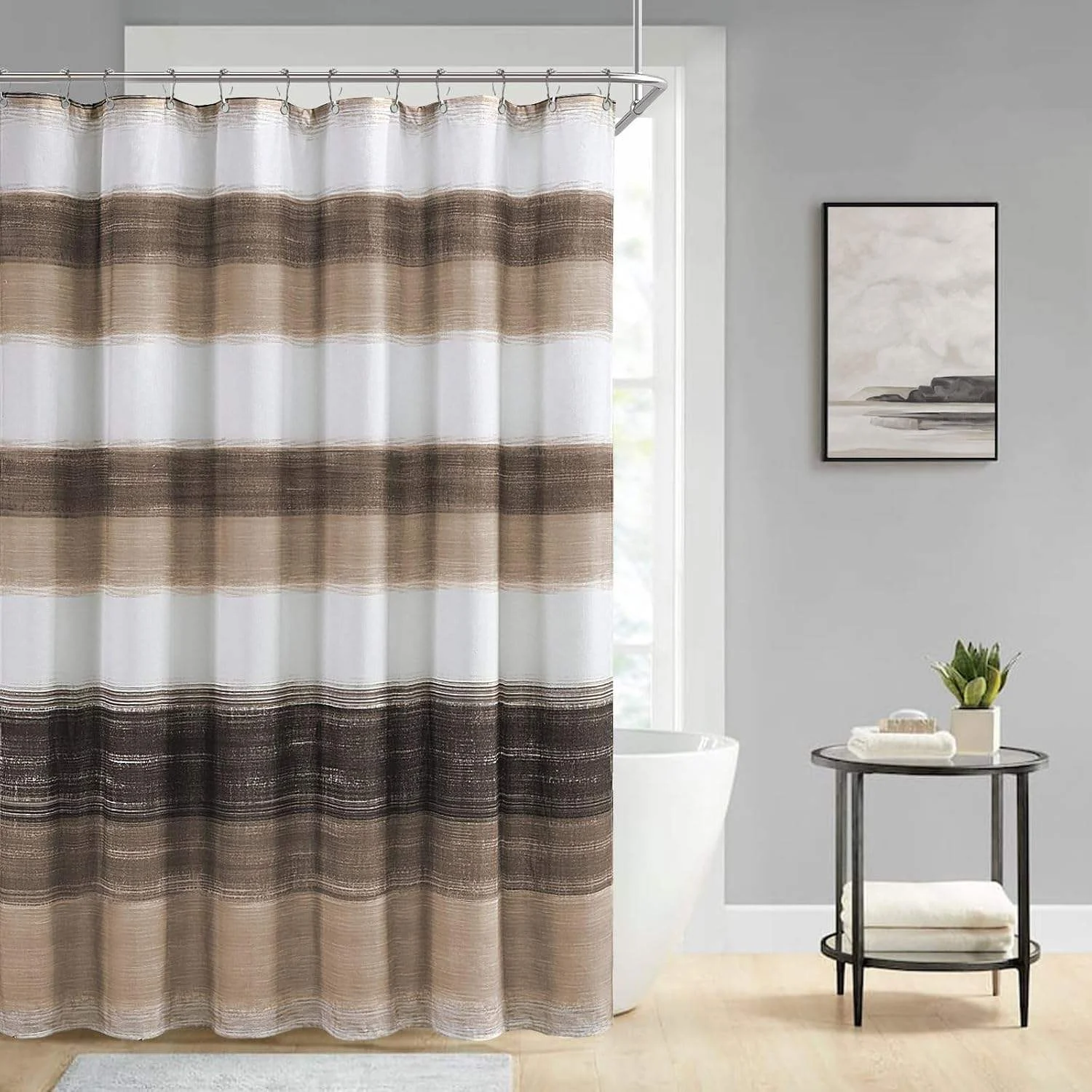China Manufacturer Supplies Wholesale Custom Brown Tan Solid Bathroom Shower Curtain