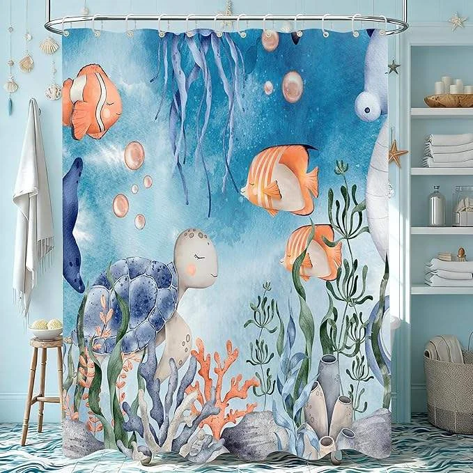 China Manufacturer Offers Wholesale Custom Cute Ocean Animal Cartoon Shower Curtain