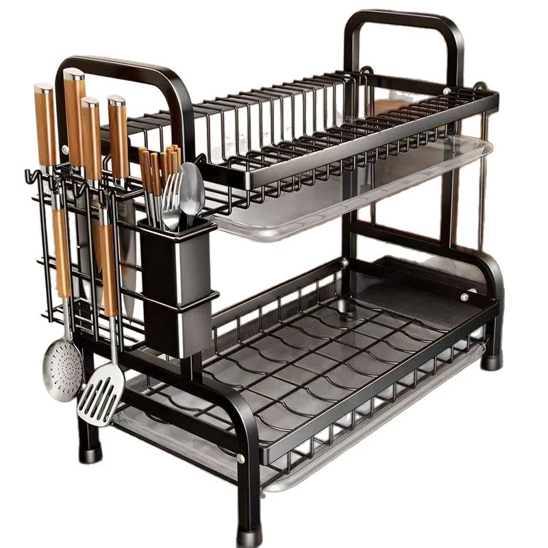 Multi-Tier Kitchen Dish Drying Rack With Utensil Holder