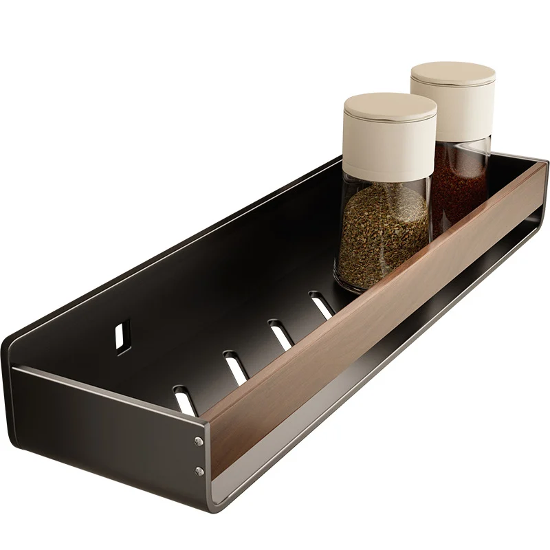 No-Drill Walnut Grain Kitchen Wall Spice Rack