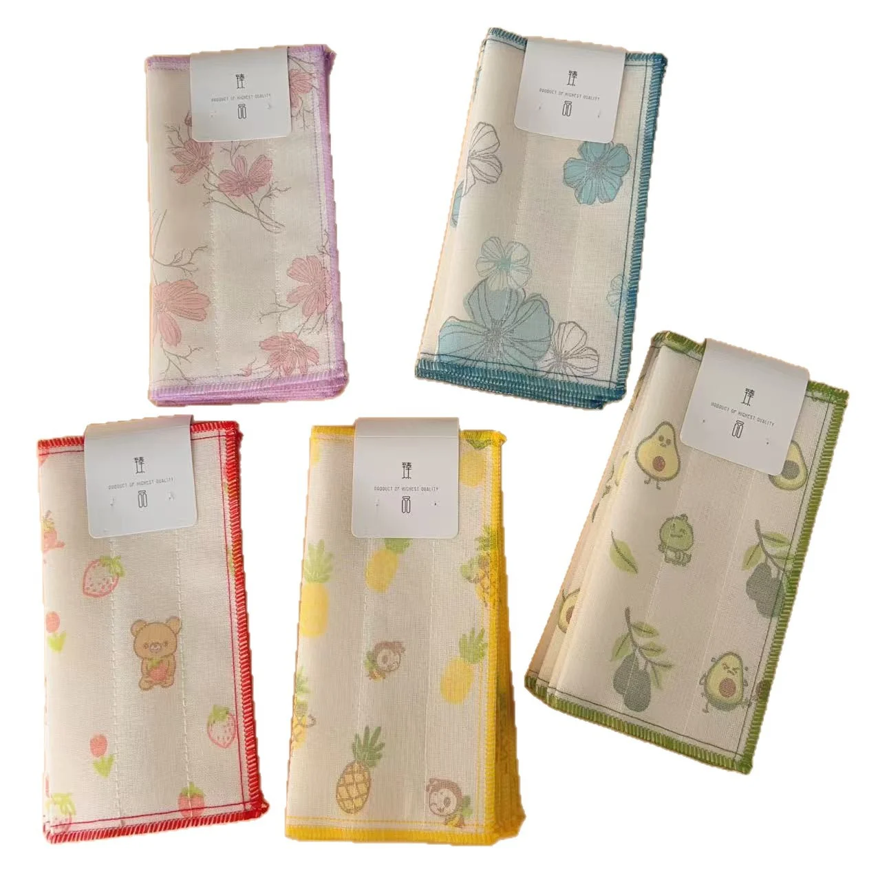 Printed Oil Repellent Cotton Kitchen Dish Cloth Multi Pack Absorbent Cleaning Towel