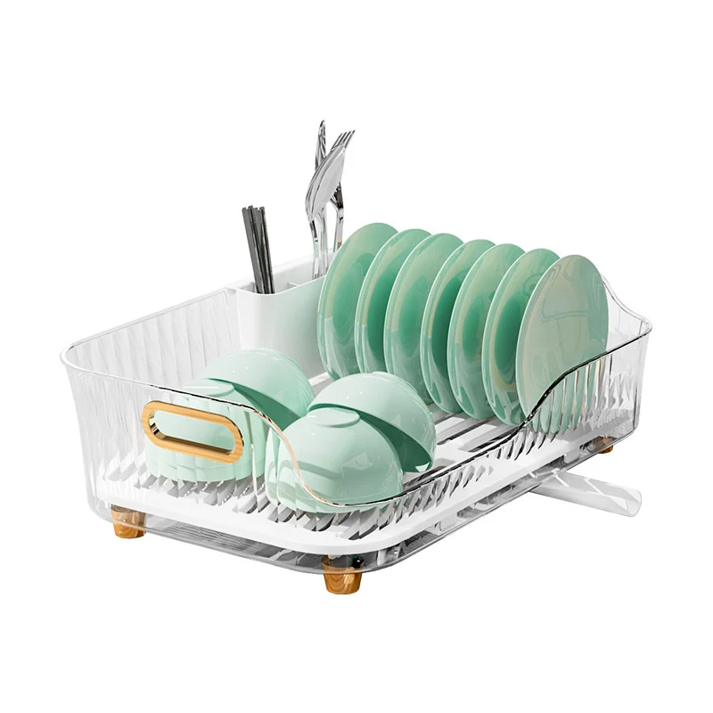 Transparent Plastic Dish Drying Rack With Utensil Holder