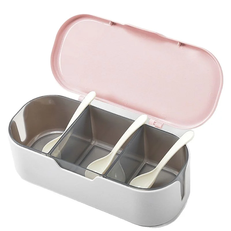 3‑Compartment Detachable Spice Box With Spoon