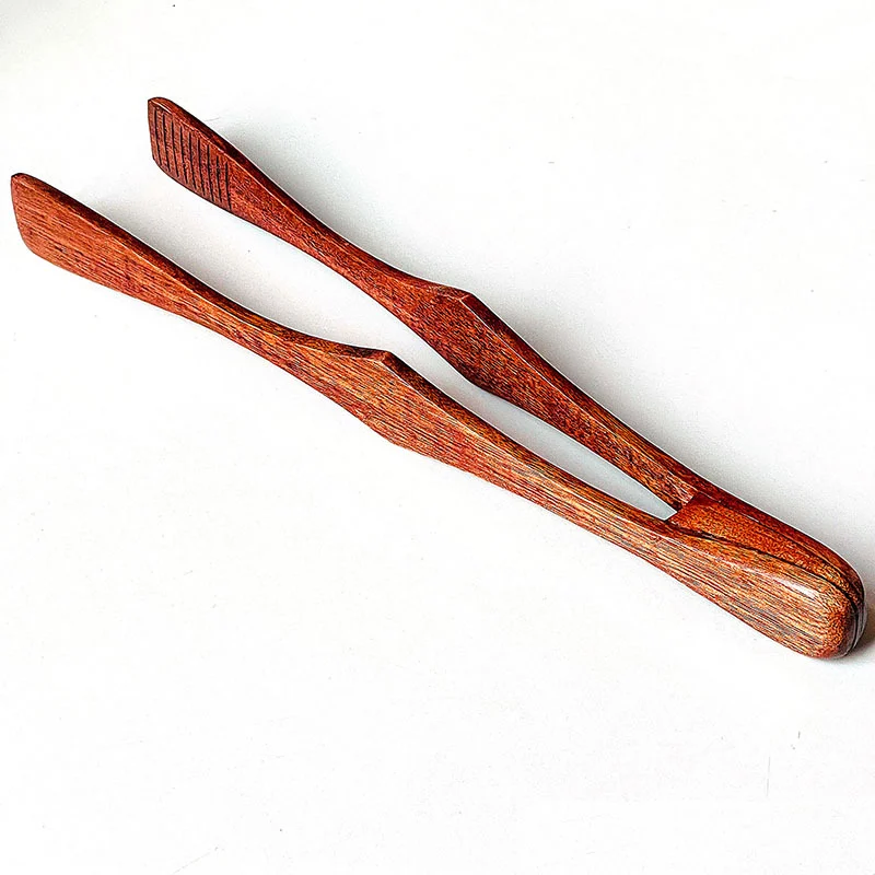 Natural Solid Wood Food Tongs 26.5cm, Retro Anti-Scald Clips for BBQ & Bakery