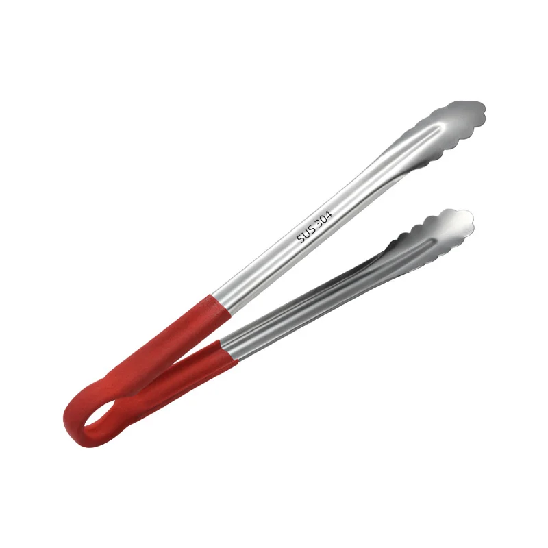 China 304 Stainless Steel Food Tongs, 9"-19", Red/Black Anti-Slip Handles