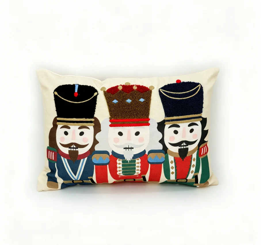 Washable Christmas Nutcracker Embroidered Throw Pillow China Wholesale Supplier
