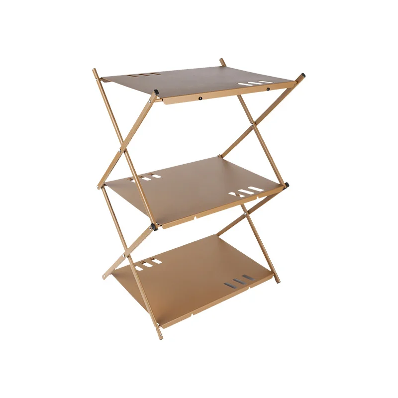 China Factory 3-Layer Foldable Aluminum Camping Table Shelf In Black/Khaki/Green For Resale