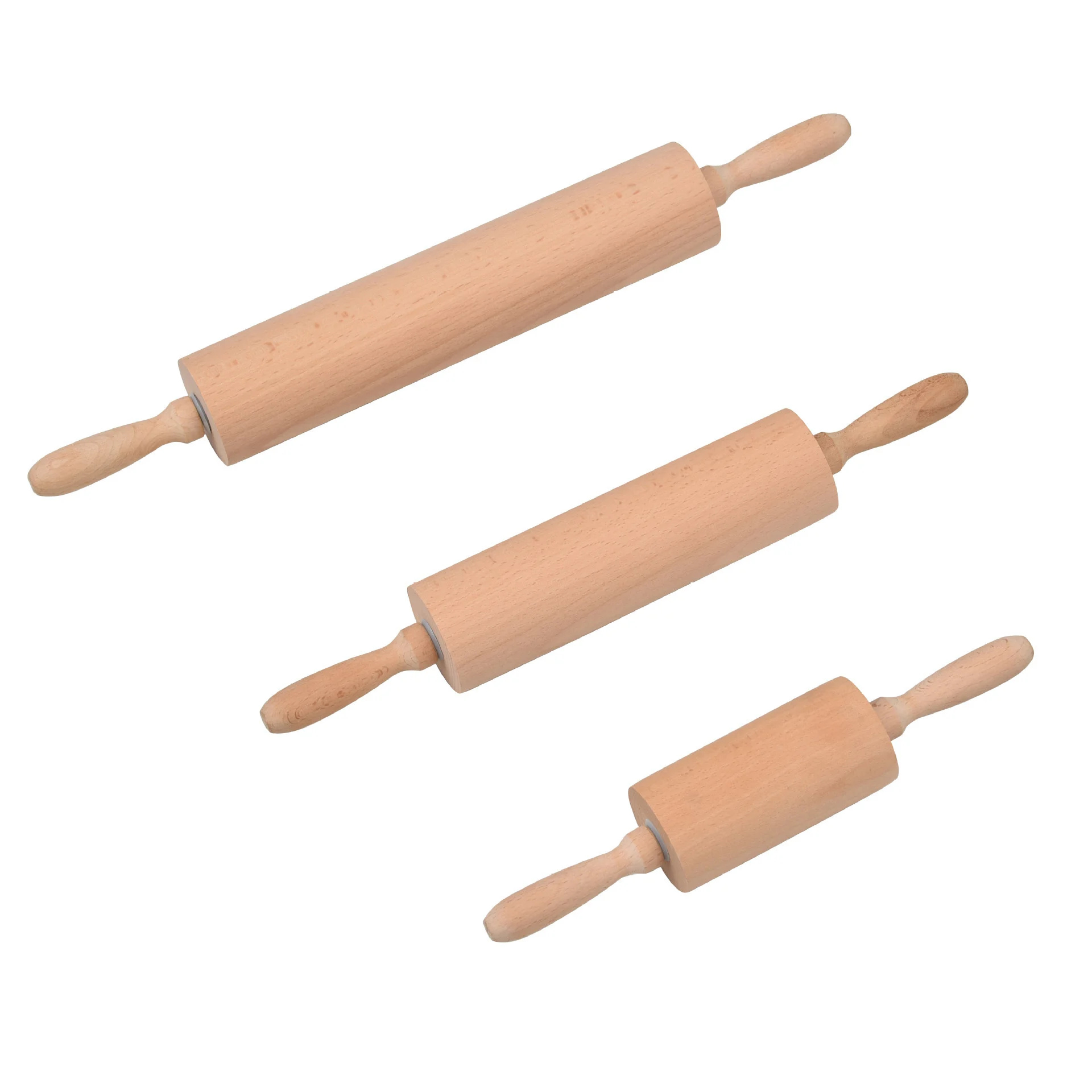 Wholesale Three-Size Solid Beech Rolling Pin, 550g Heavy Duty For Home & Bakery