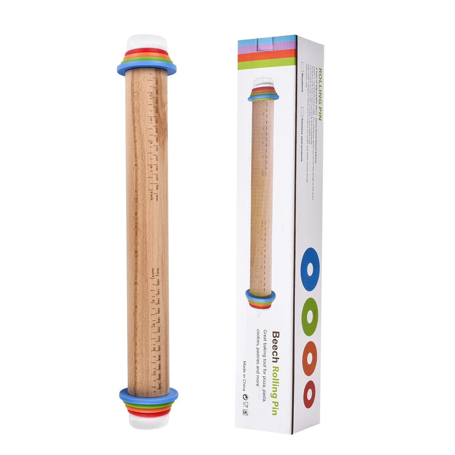 OEM Scale Marked Metal Dough Roller, Beech Wood Optional Baking Kit Wholesale