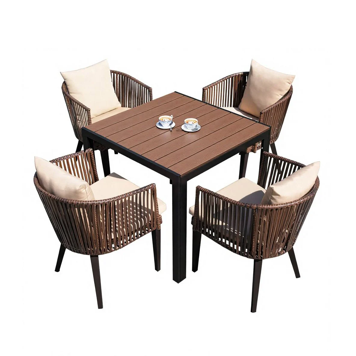 Weatherproof WPC Outdoor Dining Set Supplier China Metal Frame Patio Furniture