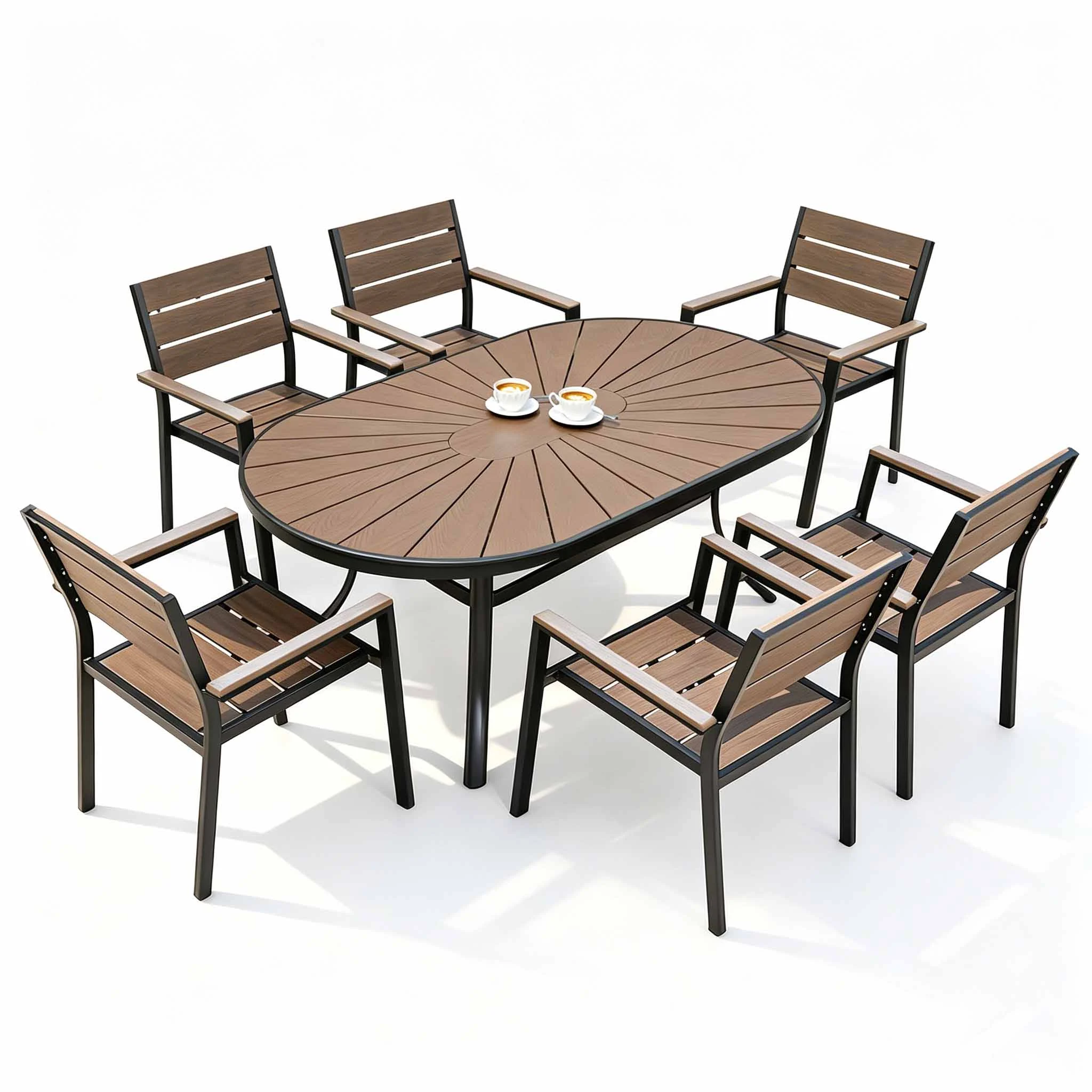 Oval Outdoor Dining Set Supplier China Aluminum Frame WPC Patio Furniture Wholesale