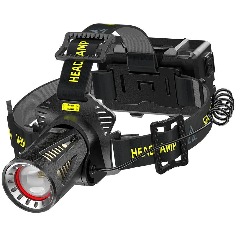 Aluminum Alloy Zoom Headlight, Dimmable, Red Warning Light for Repair & Camping