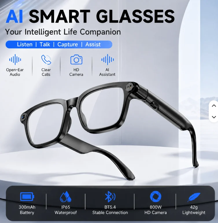China Manufacturer Wholesale 2026 New 1080P AI Smart Glasses Support OEM Custom Export