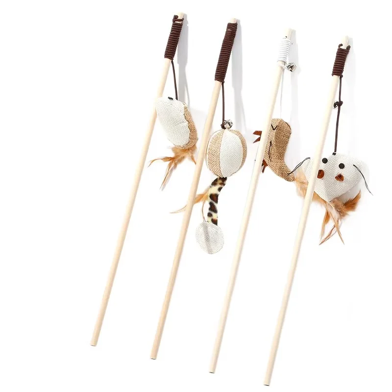 China Supplier Wholesale Wooden Feather Bell Cat Toy