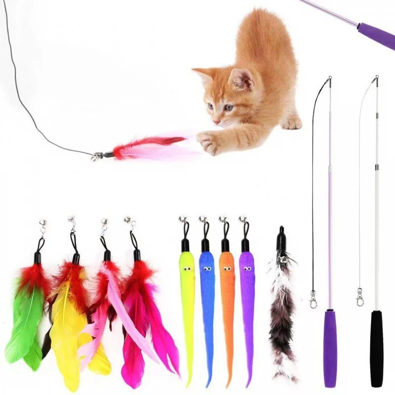 China Factory Plush Feather Retractable Cat Teaser Wholesale
