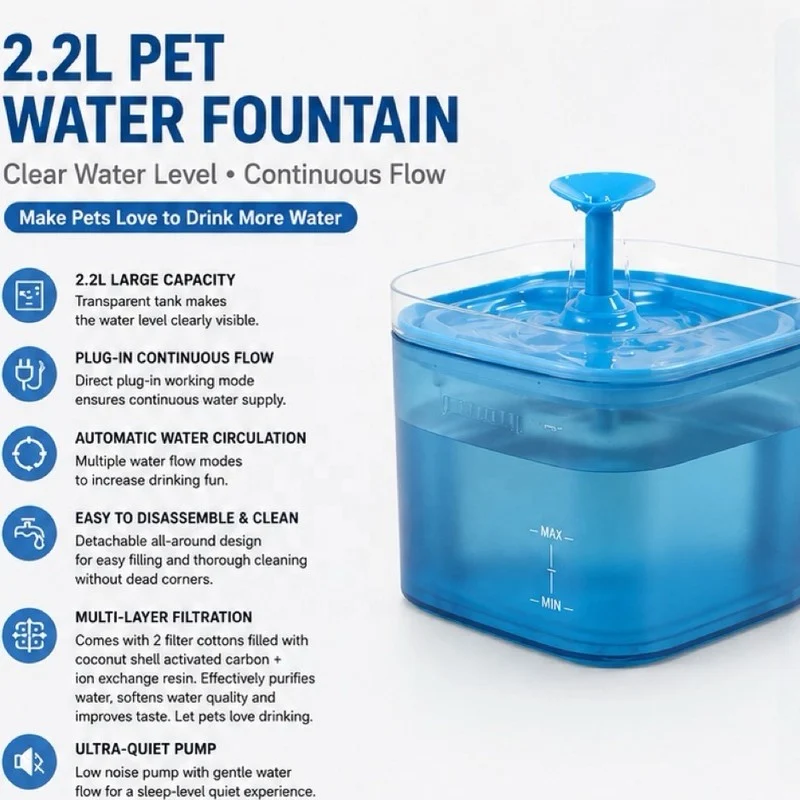 China Factory 2.2L Quiet Auto Pet Water Dispenser Wholesale