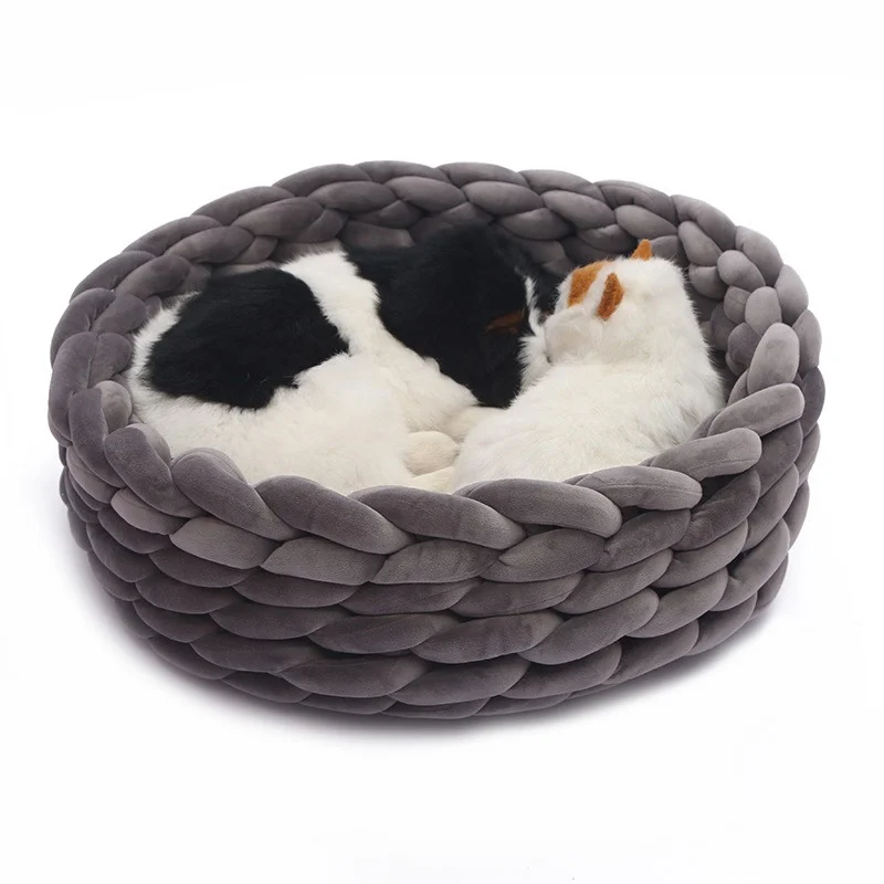 China Factory Wholesale Round Flannel Cat Dog Pet Bed